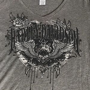 Harley Davidson long sleeve knit light grey v-neck super comfy pullover shirt